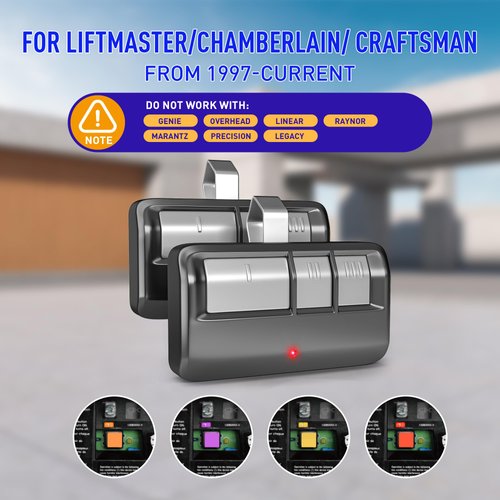 GONAT Universal Garage Door Opener Remote with Visor Clip, for LiftMaster/Chamberlain/Craftsman Door Opener, Suitable for 5 Color Learn Buttons, Work with Security+ 2.0 Code, 2 Pack