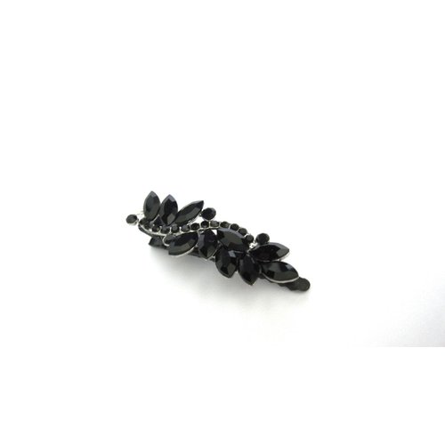 Medium black metal crystal leaf hair pin alligator clip