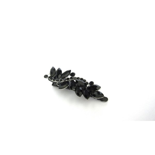 Medium black metal crystal leaf hair pin alligator clip