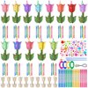 MiniInflat 24 Sets Spring Tulip Wind Chime Making Kit Make Your Own Tulip Wind Chime Arts and Crafts Wooden Ornaments DIY to Paint Tulip Craft for Spring Activity Birthday Party Supplies