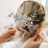 NUOBESTY 4Pcs Wedding Hair Clip Comb Handmade Bridal Hair Clip Pearl Floral Leaf Hair Accessories for Women Wedding ( Green )