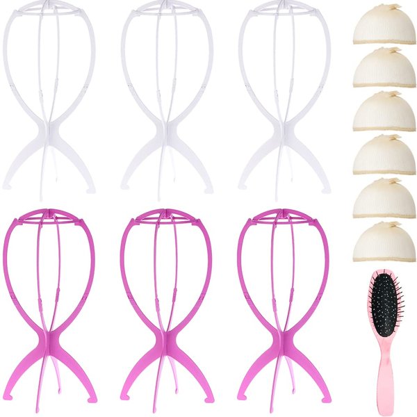 OLizee® 13pcs Collapsible Hair Wig Stand with Wig Caps and Comb Travel Wig Holder Wig Display Stand Wig Drying Rack Wig Display Holder Mesh Hair Nets Wig Accessories