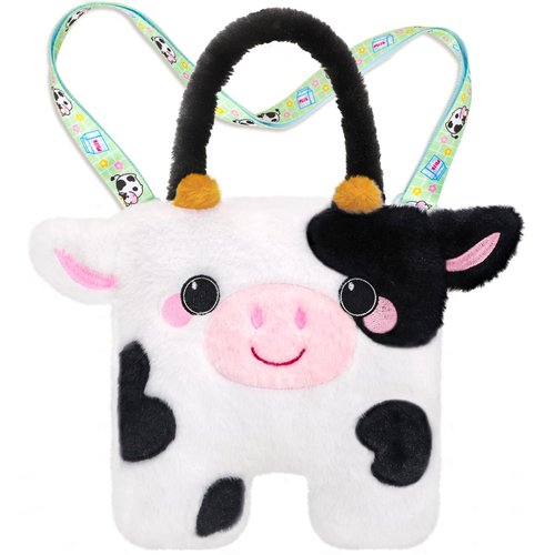 CatchCute Cow Plush Bag Kids Crossbody Bag for Kids, Plush Handbag Tote Bag with Adjustable Strap,Soft Plush Cow Stuffed Purse with Zipper,Coin Pouch Accessories for Toddlers Kids