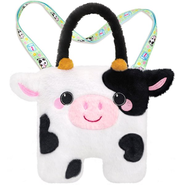 CatchCute Cow Plush Bag Kids Crossbody Bag for Kids, Plush Handbag Tote Bag with Adjustable Strap,Soft Plush Cow Stuffed Purse with Zipper,Coin Pouch Accessories for Toddlers Kids