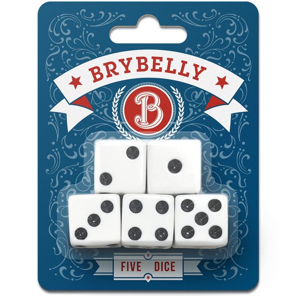 Classic White Game Dice for Playing Board Games and Card Games, 5-pack Set - 16mm Regular Pipped Six-Sided Dice by Brybelly