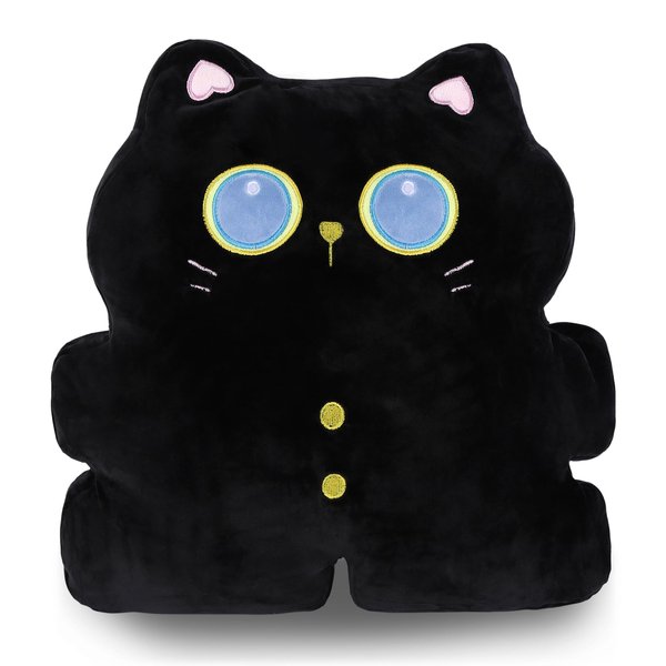 Abhtpty Cat Plush Pillow Adorable Kitten Stuffed Animal Cute Soft Kitty Stuffed Toy at Birthday Party or Christmas for Kids Teens Girls Boys (Black Cat)