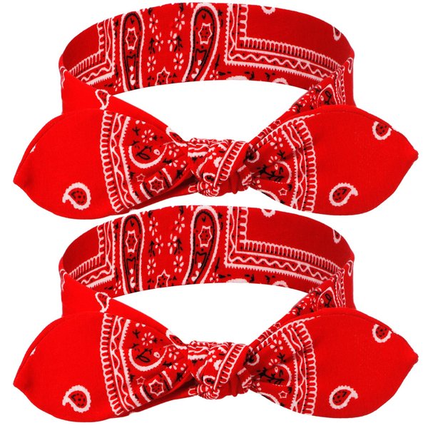 Hicarer 2 Pcs Head Scarf for Women Retro 1940s Head Scarf Halloween Dress Up Bandana Headbands Vintage Rabbit Ear Hairband Girl Hair Accessories (Red)