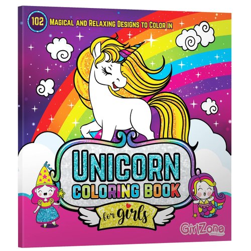 GirlZone Unicorn Coloring Book for Kids Ages 4+, Arts and Crafts Unicorn Coloring Books with 102 Fun Designs Like Fairies and Sea Animals for Teen Girls, Ideal Christmas Gift