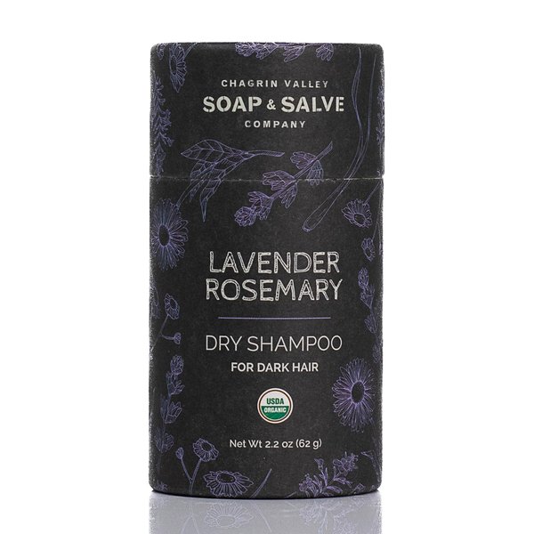 Chagrin Valley Soap & Salve Organic Natural Dry Shampoo Powder – for Dark Hair - Refreshes Hair & Absorbs Oil Between Washes – Non-GMO - Vegan – No Talc – Lavender Rosemary Dark Hair Dry Shampoo