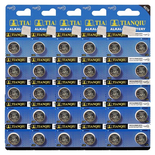 Tianqiu 50Pcs Ag13 Lr44 357 Sr44Sw Alkaline Battery FBA