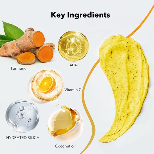 Turmeric AHA Facial Scrub Exfoliator for Black Pore, Vitamin C Body Scrub Exfoliator for Butt Acne, Back Excess Sebum/Oil, Inner Thigh/Elbow/Foot Dead Skin Cells, Ingrown Hair, Body Care-7.06 OZ/200 G