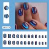 Press on Nails Short Oval, Artificial Acrylic Fake Nails with Aurora Galaxy Blue Design, Full Cover Reusable Coffin Shaped Glossy False Nails, Glue on Nails for Women Set, Stick on Nails for Nail Art