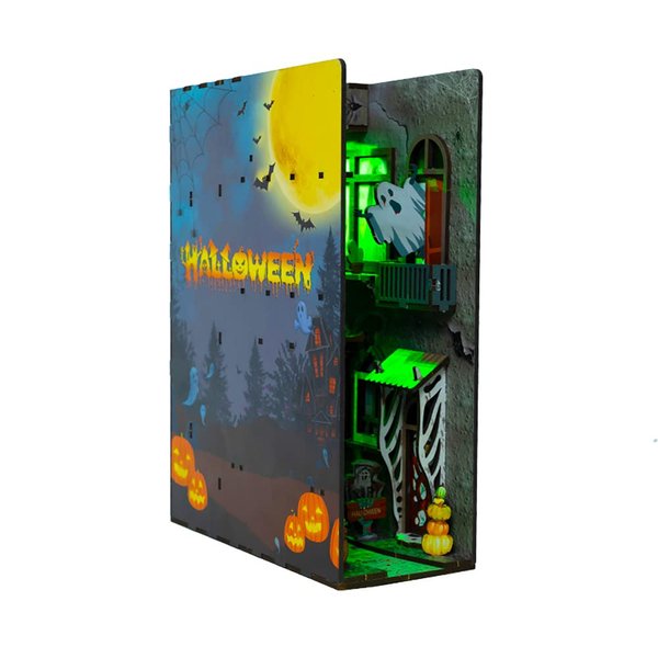 Roroom DIY Miniature and Furniture Dollhouse Kit,Mini 3D Wooden Doll House Craft Model with LED,Creative Room Idea for Halloween Birthday Gift(Spooky Alley)