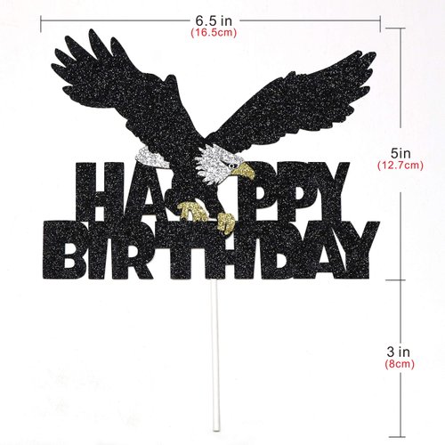 Artczlay Bald Eagle Happy Birthday Cake Topper Black Glitter Cake Topper Bald Eagle Themed Party Cake Decoration