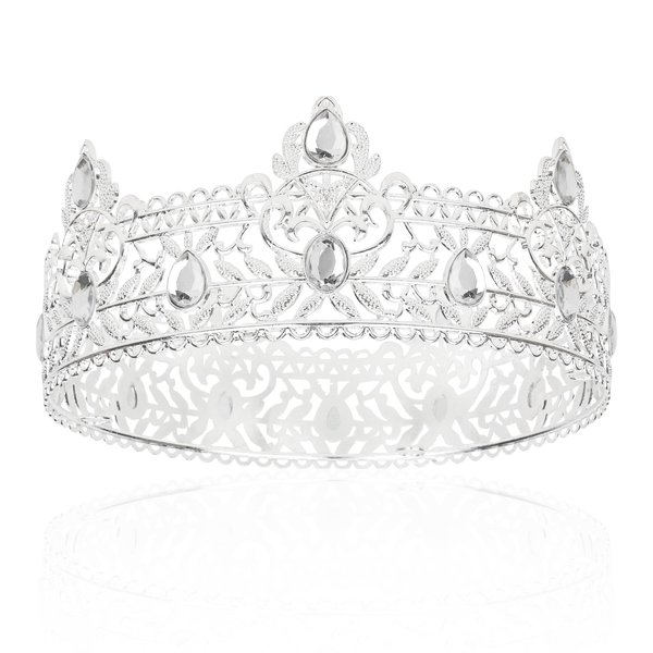 King Crown, CIEHER King Crowns for Men Crystal Baroque Wedding Crown Men Prom Crown Prince Tiara Women Evil Crown for Birthday King Halloween Costume Birthday Decorations for Men, Silver King Crown