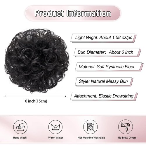 Foaoit Messy Bun Black Hair Extensions for Women Ponytail Synthetic Hair Bun Extension Curly Wavy Black Hair Pieces for Updos Short Hair Accessories (Black)