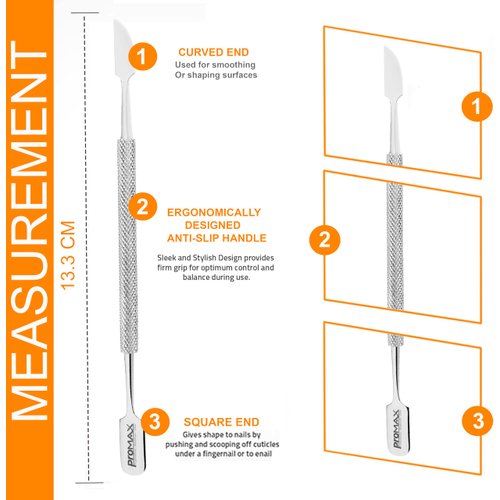 Promax care - Cuticle Pusher and Cutter - Professional Grade Stainless Steel Cuticle Remover and Cutter - Durable Manicure and Pedicure Tool - for Fingernails and Toenails - (Silver)
