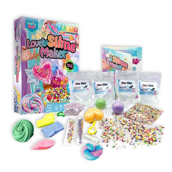 14 Pc Lovely Slime Making Kit for Kids | DIY Fluffy Glitter Slime Kit with Premade Slimes, Molds & Fun Additives | Fun Creative Play Stress-Relief Toy | Birthday Party Favors Gift for Girls & Boys