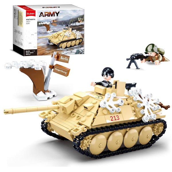 Military Set Hunter Tank Destroyer, WW2 Army Set Scale Model Kit, Military Model Toy Kits, with 2 Soldier Minifigures, Gifts for 6 7 8 9 10 Year Old Kids, Compatible with Lego, 344 PCS