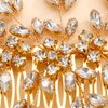 Teyglen Bridal Wedding Hair Combs Gold Full Rhinestones Crystal Side Hair Comb Flower Crystal Headpieces Bride Hair Accessories for Women Girls (Gold)