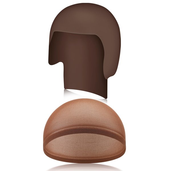 Syhood 2 Pieces Halloween Bald Cap Makeup Latex Bald Head Wig Caps Bald Hat Cosplay Costume for Adults(Dark Brown)