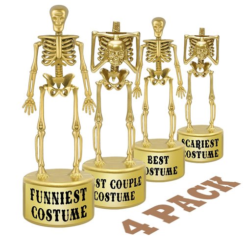 ORIENTAL CHERRY Halloween Party Supplies - Golden Best Costume Skeleton Trophies for Kids Adults Contest Awards Prizes - 4 Pack