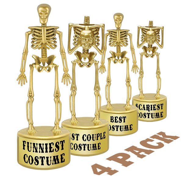 ORIENTAL CHERRY Halloween Party Supplies - Golden Best Costume Skeleton Trophies for Kids Adults Contest Awards Prizes - 4 Pack