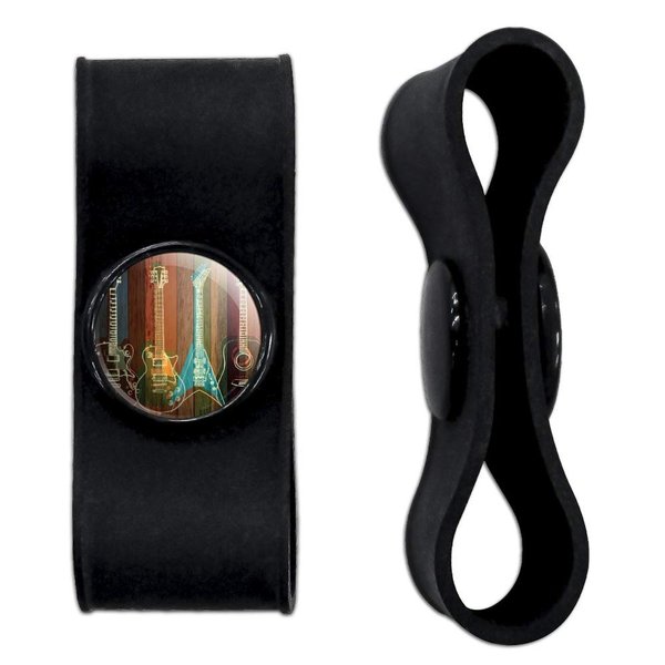 GRAPHICS & MORE Guitars Electric Acoustic Rock and Roll Wood Paneling Headphone Earbud Cord Wrap - Charging Cable Manager - Wire Organizer Set of 2 - White
