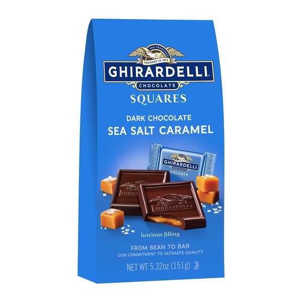 GHIRARDELLI Dark Chocolate Sea Salt Caramel Squares, Holiday Chocolate for Holiday Gifts and Stocking Stuffers, 5.32 Oz Bag (Pack of 6)