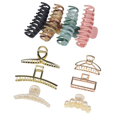 LYDZTION 10Pcs Hair Claw Clips Set 4Pcs Big Hair Claw Clips 4Pcs Metal Hair Claw Clips and 2Pcs Pearl Claw Hair Clips Thin Hair Strong Hold Hair Clips Hairpins for Women and Ladies Non Slip Clips Headwear Styling Tools