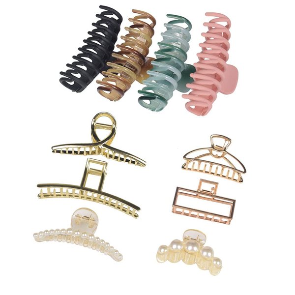 LYDZTION 10Pcs Hair Claw Clips Set 4Pcs Big Hair Claw Clips 4Pcs Metal Hair Claw Clips and 2Pcs Pearl Claw Hair Clips Thin Hair Strong Hold Hair Clips Hairpins for Women and Ladies Non Slip Clips Headwear Styling Tools