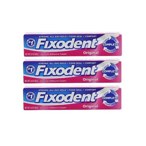 Fixodent Denture Adhesive Cream Original: 3 Packs of 2.4 Oz - Sms10