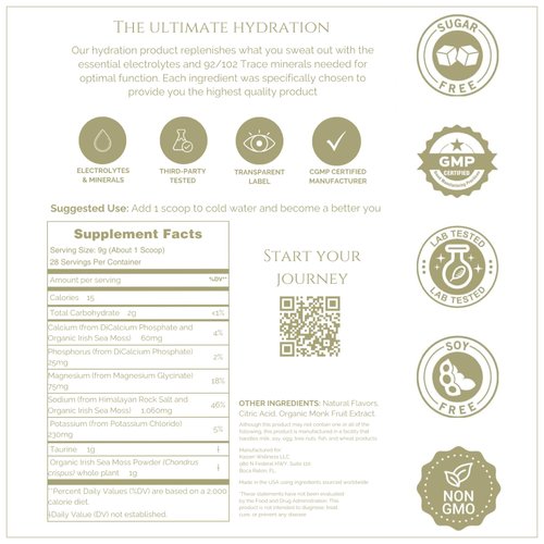 Kaizen Hydration - Premium Whole Body Hydration Drink - Energy, Focus, Wellness - Organic Electrolyte Mix with Irish Sea Moss, Taurine, Monkfruit Extract - Refreshing Lemon Lime Flavor - 8.88 oz