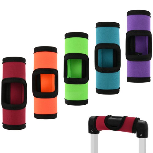 Cosmos 5 Pcs Neoprene Luggage Handle Wrap Soft Grip Handle Cover Luggage Identifier with Hollow Design for Push-Button Handle Trolley Handle and Travel Suitcase Trolley Case (Multi Color)