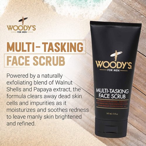 Woody's Multi-Tasking Face Scrub, Hydrating Cleanser and Exfoliant for Men, 5 Fl Oz
