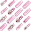Aegenacess Square Press On Nails Extra Long - Pink French Press On Nails, Luxurious Glue On Nails with 3D Butterfly and Rhinestones, French Stick On Nails, Handmade 24PCS Fake Nails in 12 Sizes