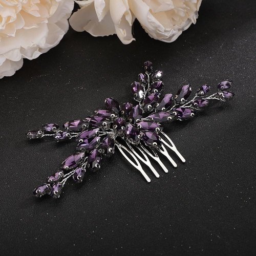 Teyglen Crystal Bride Wedding Hair Comb Hair Accessories With Rhinestone Bridal Crystal Hair Side Comb Handmade Red Blue Green Black Rhinestone Hair Pieces Vintage Headpieces for Women Girls (Purple)