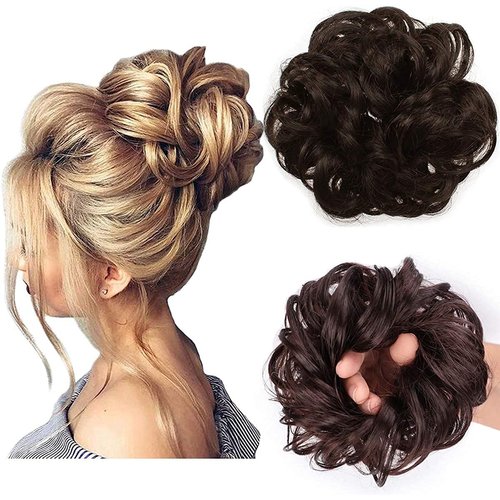 ASUITOFK Messy Bun Hair Piece Thick Updo Scrunchies Synthetic Hair Extensions Ponytail Hair Wig Hairpiece Dark Brown