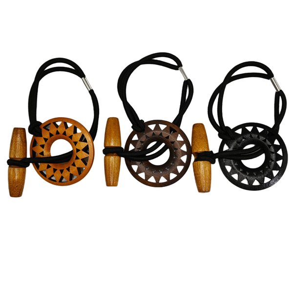 3 Pcs Toggle wood carving Hair Tie Dreadlock Accessories extra long elastic rubber band Embedded Ponytail Holders Loc Hair Accessories Long Dread Bands for Women Men Thick Curly Hair (Hallow carving)