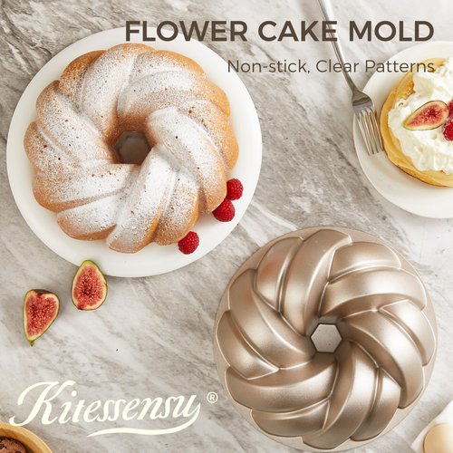 KITESSENSU Nonstick Braided Rope Cake Pan – 9.45” Fluted Tube Pan for Baking Pound Cake, Cast Aluminum Moldes para Pasteles, Cake Pans for Baking, Easy Release, High-Heat Resistant, Easy to Clean