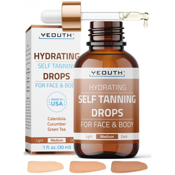 YEOUTH New 2024 Face Tanning Drops to Add to Moisturizer, Quick Tan Drops, Self Tanning Drops for Face and Body, Face Self Tanner, Bronzing Drops 1oz