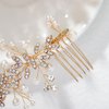 Foyte Crystal Bride Wedding Hair Comb Gold Leaf Bridal Headpieces Rhinestone Flower Hair Vines Pearl Bridesmaid Side Combs Hair Accessories for Women and Girls (Gold)