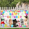 Avezano Cat Happy Birthday Backdrop Cat Birthday Sign Banner Pet Cat Paw Theme Birthday Party Decorations Kitties Cat Themed Birthday Party Supplies 70.8 x 43.3 Inch