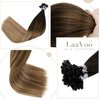 U Tips Human Hair Extensions Balayage Pre Bonded Fusion Hair Extensions Real Human Hair Balayage Darkest Brown to Medium Brown and Light Blonde Keratin Tip Hair Extensions 14 inch 50g 1g/s