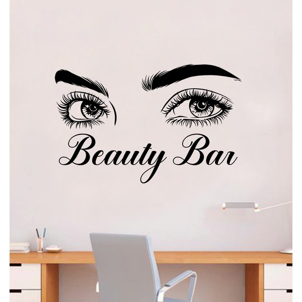 Beauty Bar Wall Decal Home Decor Art Sticker Vinyl Bedroom Boys Girls Teen Kids Quote Makeup Lashes Brows Beauty Brushes Lipstick Mascara Eyeshadow Business Logo Studio