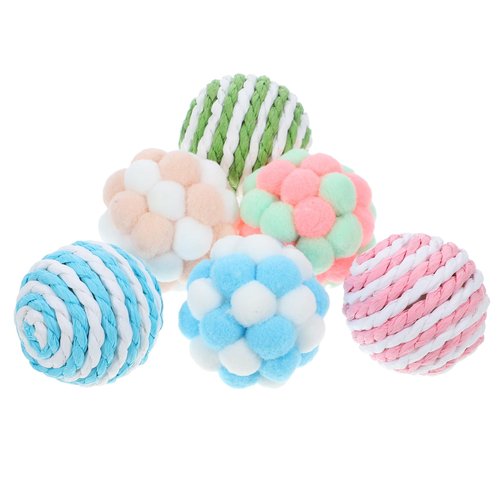 POPETPOP 6pcs Cat Toy Balls with Bell Colorful Soft Fuzzy Balls Built-in Bell for Cats Interactive Playing Chewing Toys for Indoor Cats and Kittens