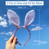 Mabejmart 2PK Easter Headband, Easter Costume Accessories, Bunny Ears Headware, Sewed Sequins Bunny Ears Headhand, Novel Sequin Bunny Headband for Adults Christmas,Easter,Birthday (2PK white+purple)