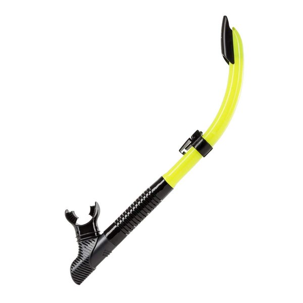 IST Semi Dry Snorkel with Flexible Tube, Splash Guard & Hypoallergenic Mouthpiece for Snorkeling & Scuba Diving (Black Silicone/Yellow)