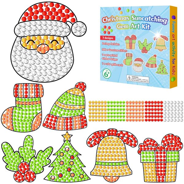 Qyeahkj 7pcs Christmas Arts and Crafts, Winter Art Crafts Christmas Suncatcher Kits for Children Teenagers Kids at 6-8, Christmas DIY Diamond Painting Kits for Girls at 4 5 10 12