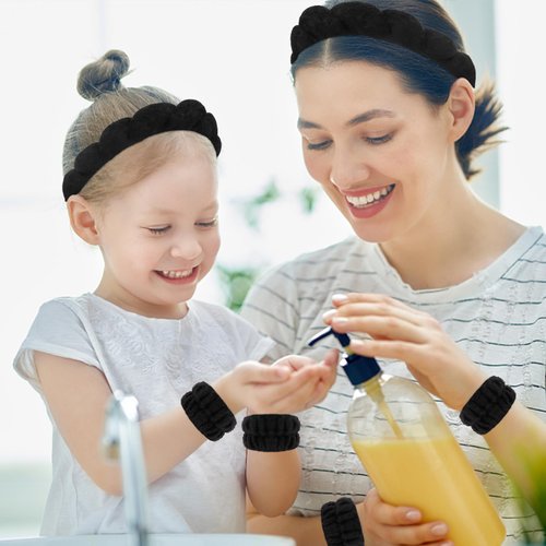 Casoty 6 Pcs Terry Cloth Headband Face Wash Headband and Wristband Set, Makeup Headband, Skin Care Headbands Spa Headband and Wristband Set, Spa Headband for Face Washing Shower Yoga